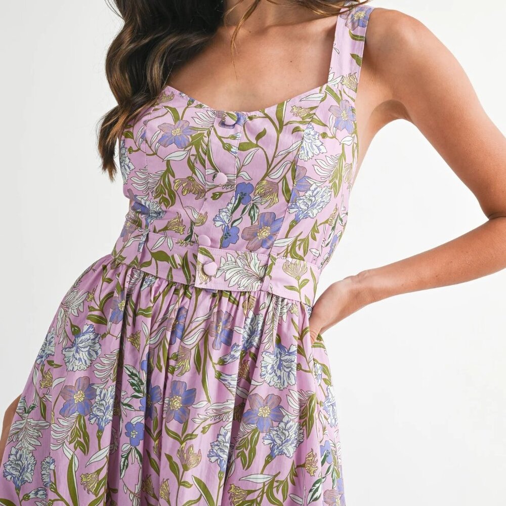 LILAC FLORAL PRINT MAXI DRESS